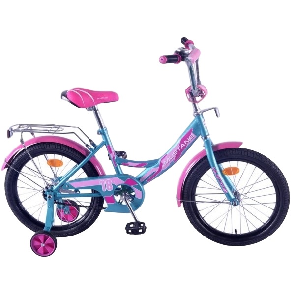 Велосипед 18" Мустанг (бирюзово-розовый, страховочные колеса)