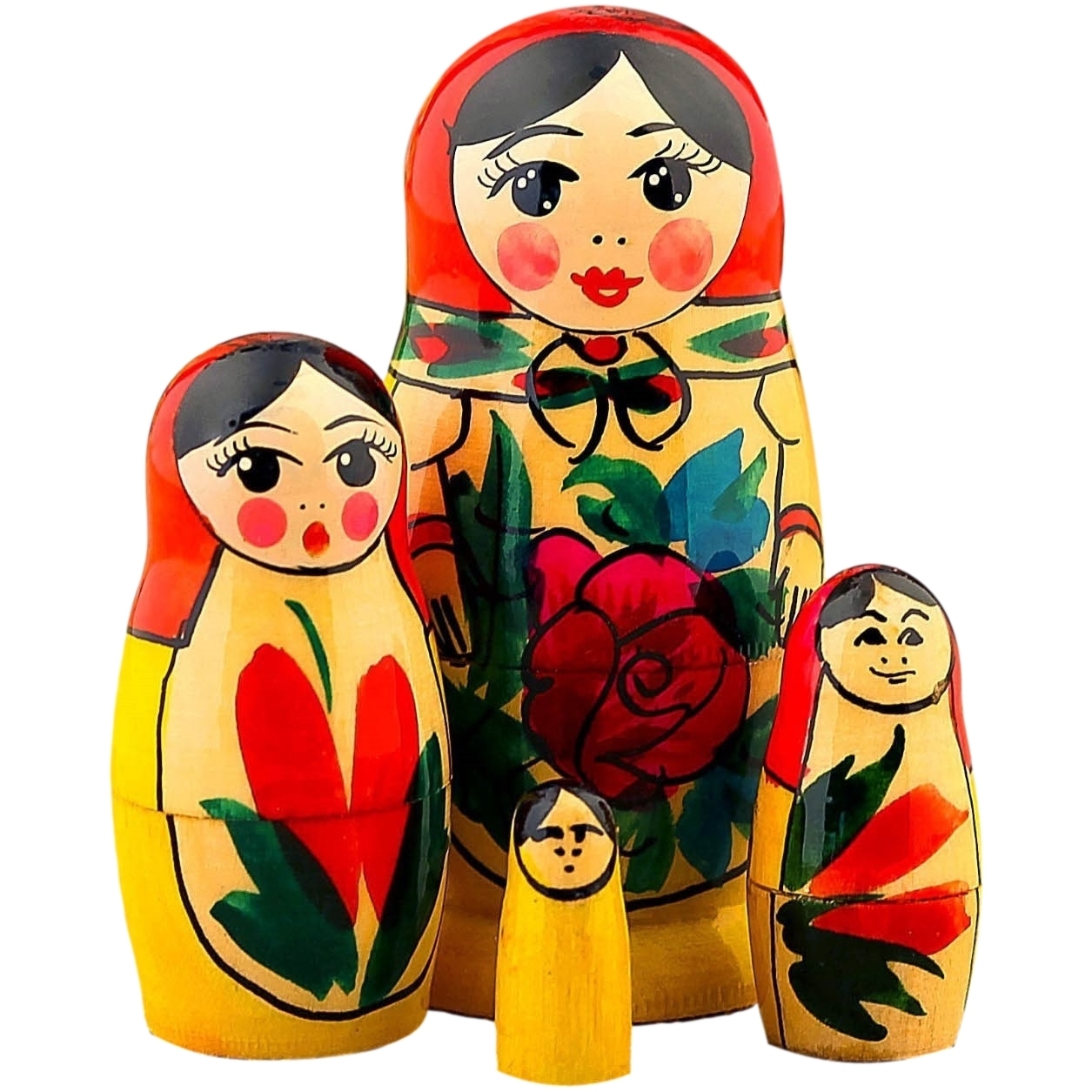 Матрёшка «семёновская», красный платок, 4 кукольная, 9 см 3565014