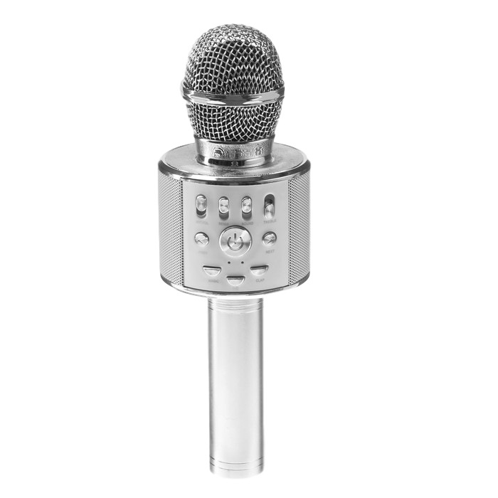 Микрофон для караоке LuazON LZZ-70, 5 Вт, 1800 мАч, коррекция голоса, подсветка, серебристый 4495053