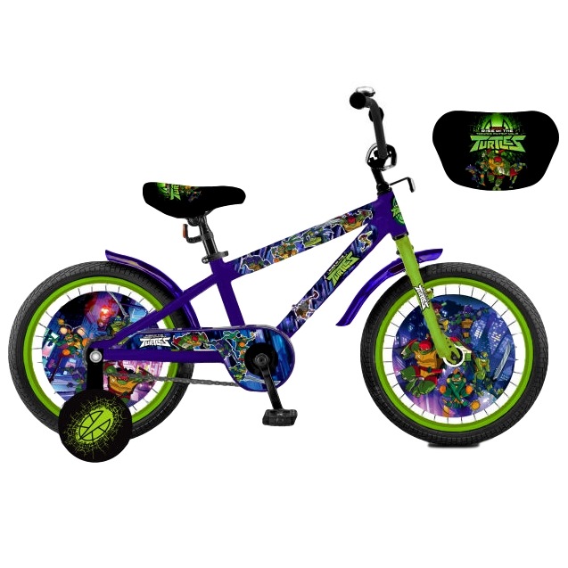 Велосипед 14" "Черепашки" (синий с зеленым, страхоыочные колеса)
