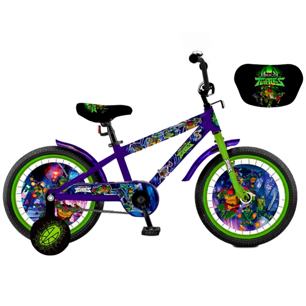 Велосипед 16" "Черепашки" (синий с зеленым, страховочные колеса)