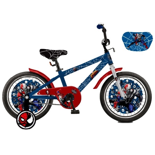 Велосипед 14" "Человек-паук" (синий с красным, страховочные колеса)