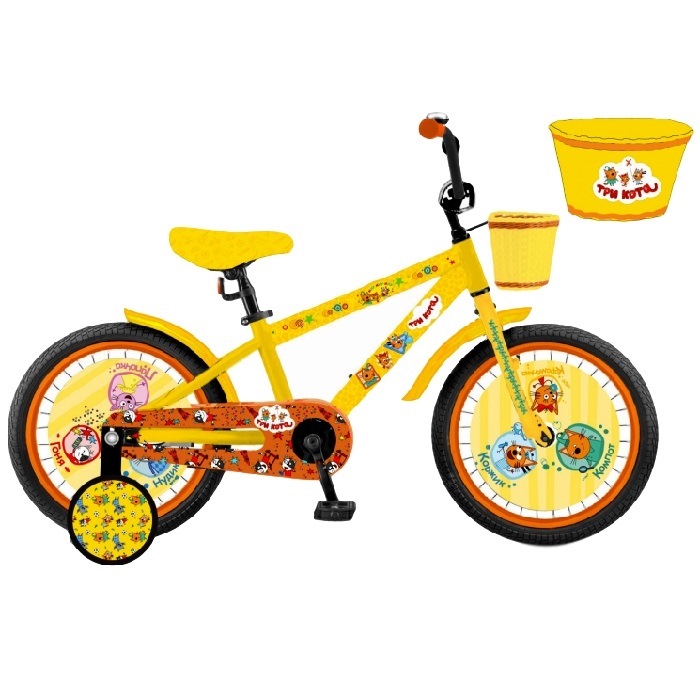 Велосипед 12" "Три кота" (желтый, страховочные колеса)
