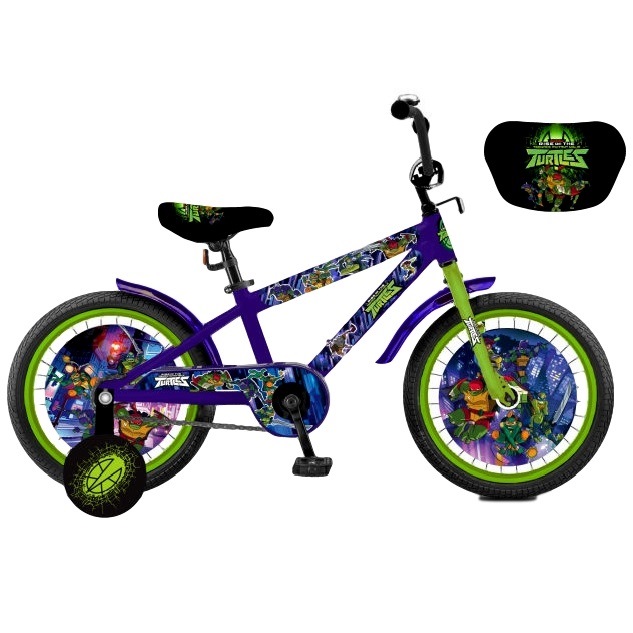 Велосипед 18" "Черепашки" (синий с зеленым, страховочные колеса)