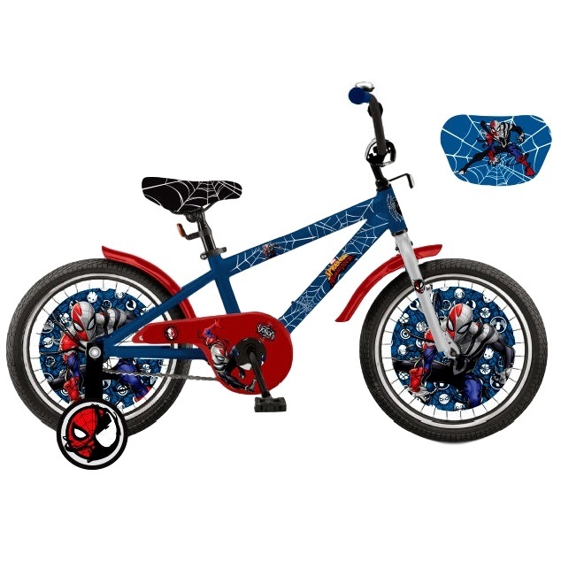 Велосипед 18" "Человек-паук" (синий с красным, страховочные колеса)