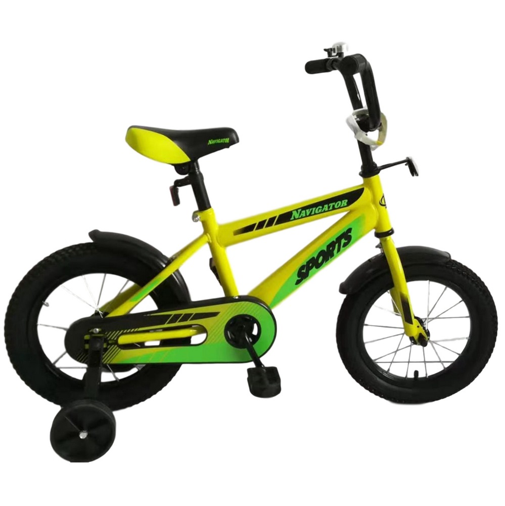 Велосипед 14" Navigator Sports (желтый, страховочные колеса)