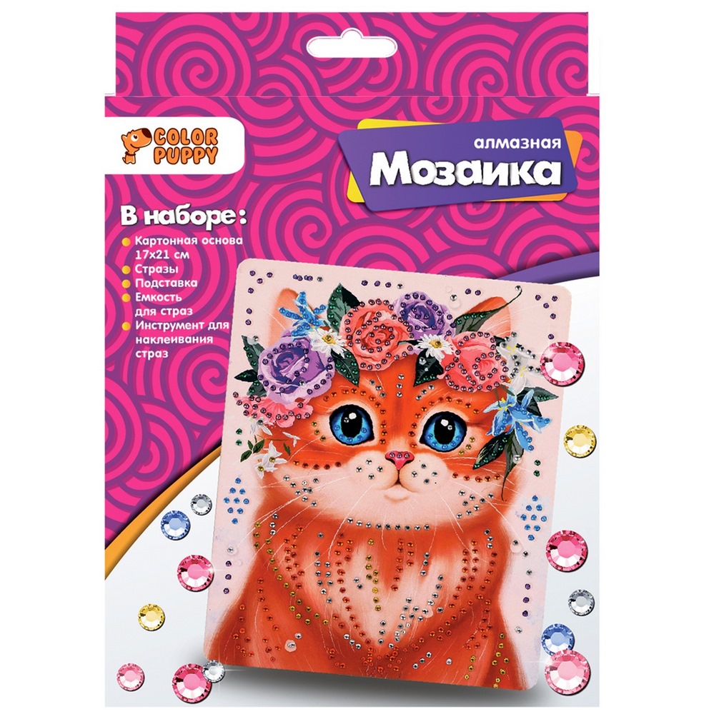 Алмазная мозаика "Кошечка в цветочках" (17х21 см)