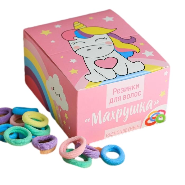 Набо резинок для волос "махрушка", единорог 100 шт, 8 х 10 х 5,2 см 4640412