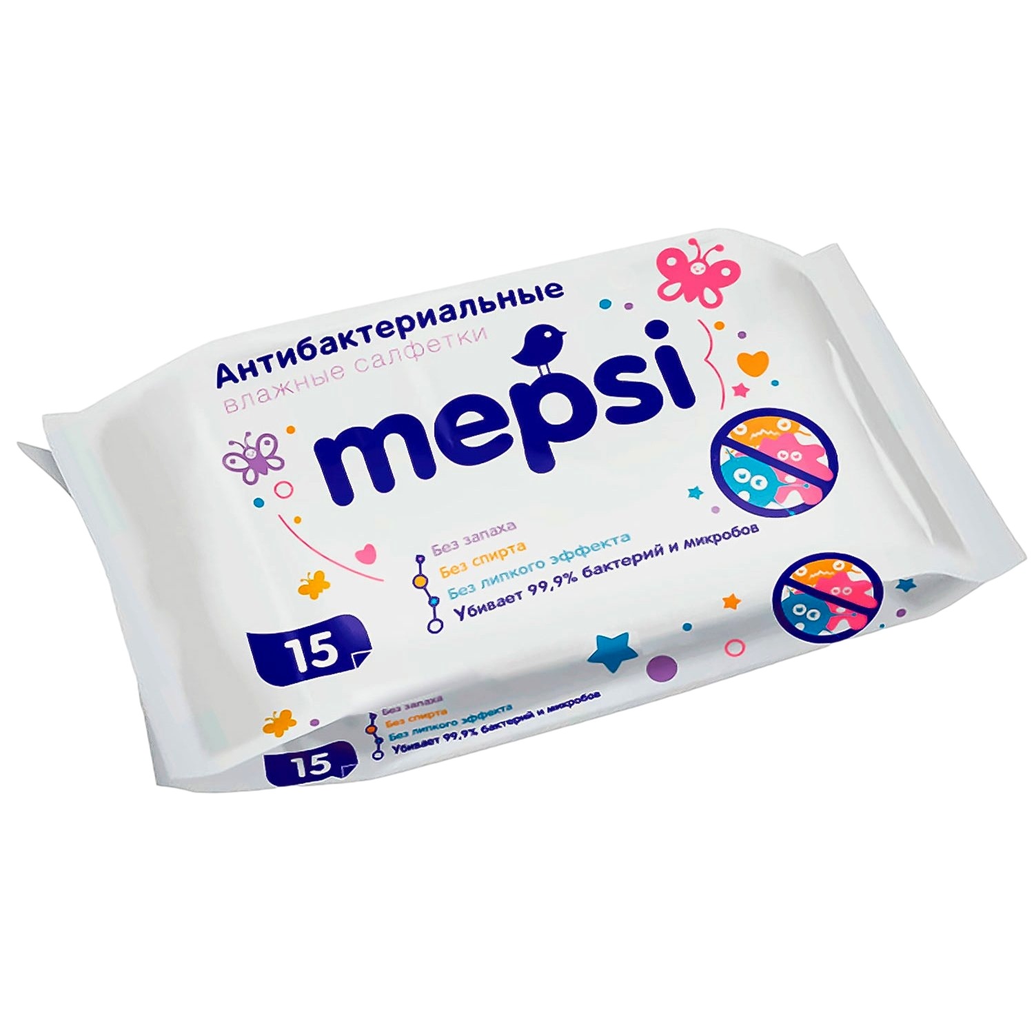 Влажные салфетки "Мепси" антибактериальные очищающие (15 шт)