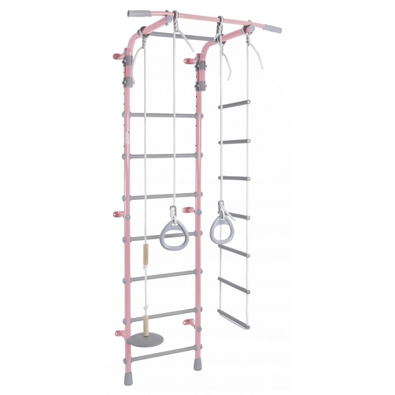ДСК Pastel 2 (розовый-серый, регулируемый турник, веревочная лестница, тарзанка, кольца)