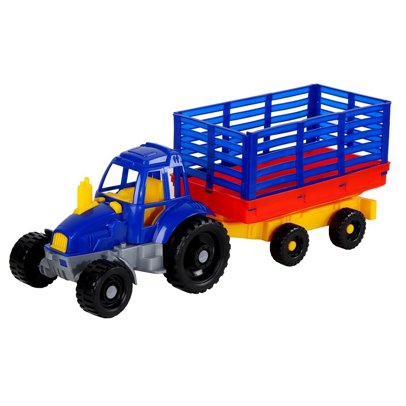 Трактор с прицепом синий, в сетке 19,5х17х51 см