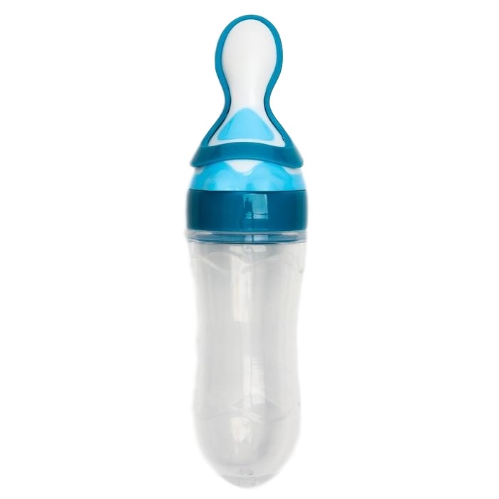 Бутылочка для кормления, силиконовая, с ложкой, 90 мл, цвет голубой 4780648