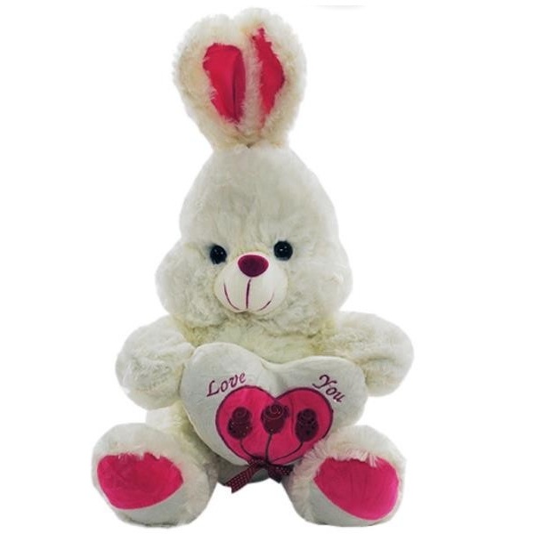 Мягкая игрушка "Заяц с сердце и тремя розами на нем" (29x40x29 см)