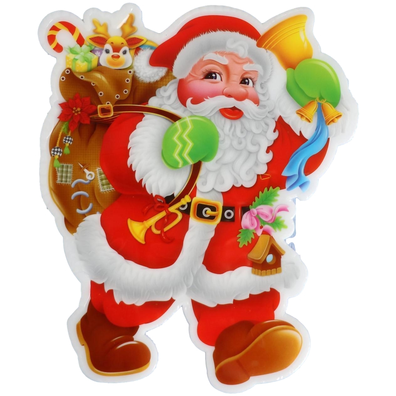 Наклейка на стекло "Дед Мороз с подарками и колокольчиком" 14,5х18 см 3566322
