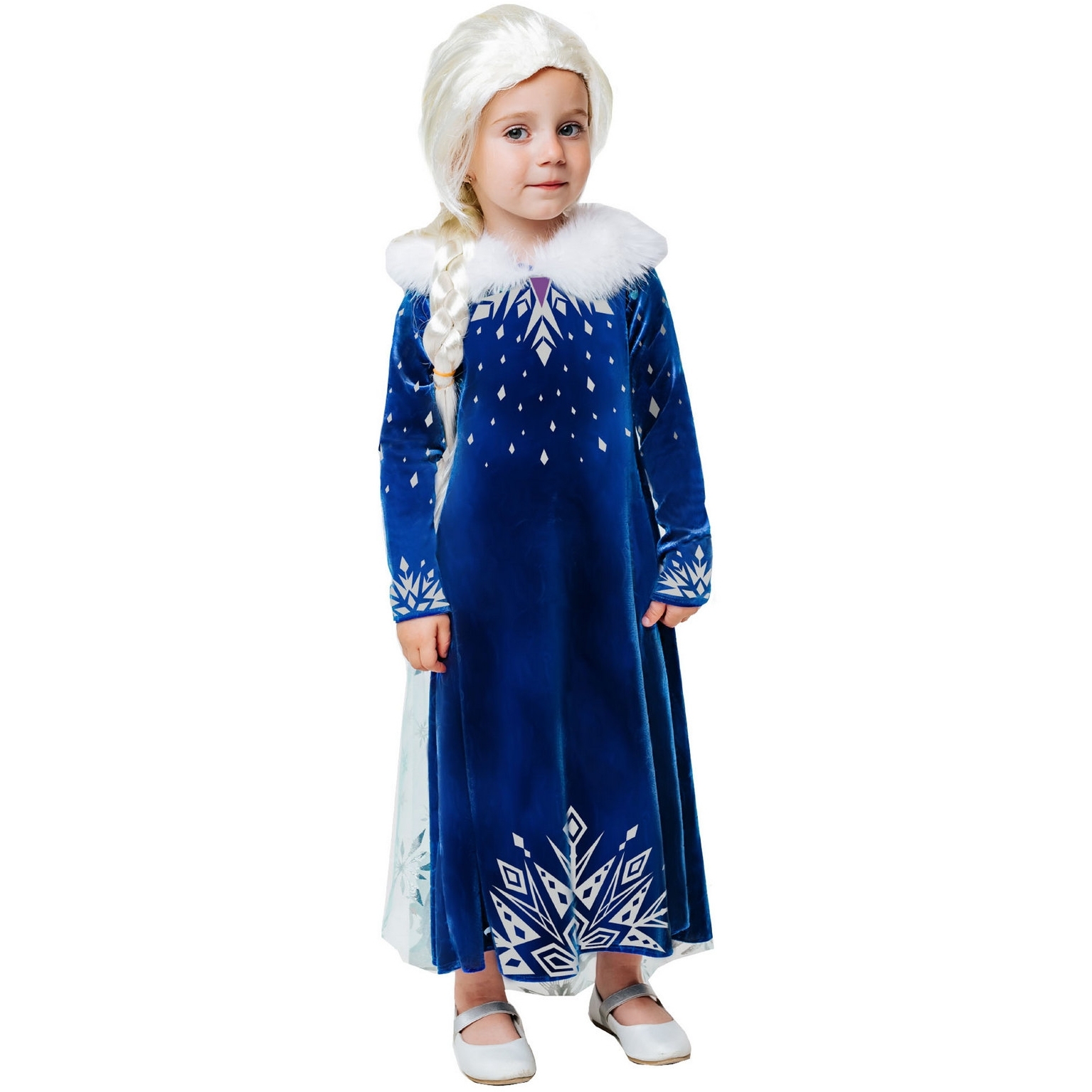 Карнавальный костюм "Эльза зимнее платье" (платье с накидкой, парик) размер 110-56