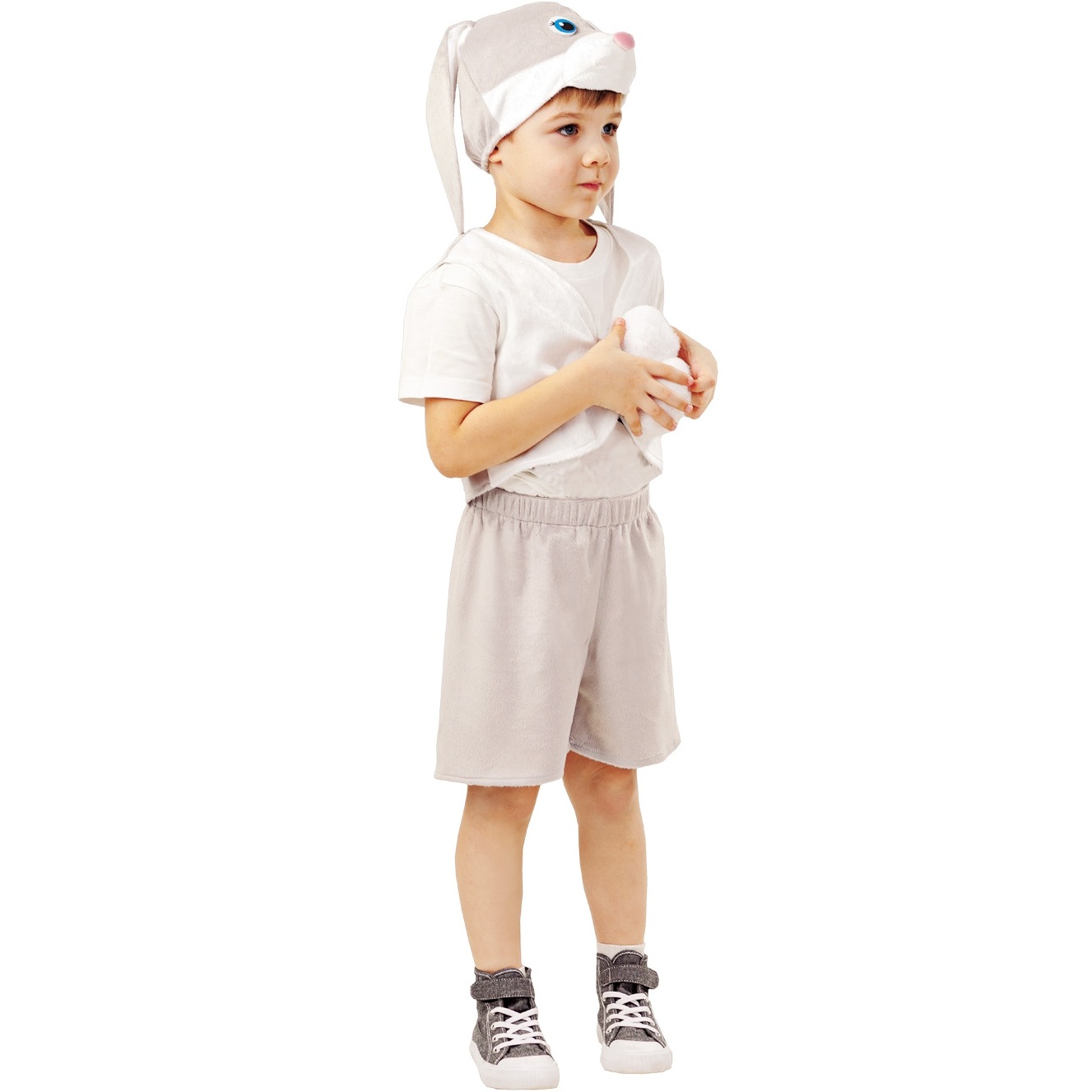 Карнавальный костюм "Заяц серый прошка" (жилет, шорты, шапка) размер 98-52