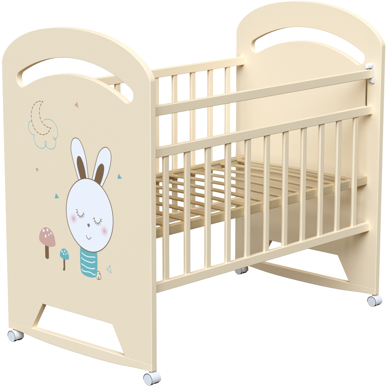 Кровать детская Lucy (фигур.спин., колесо-качалка) (слоновая кость)