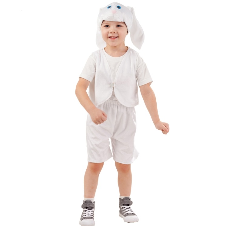 Карнавальный костюм "Заяц белый Ваня" (жилет, шорты, шапка) размер 98-52