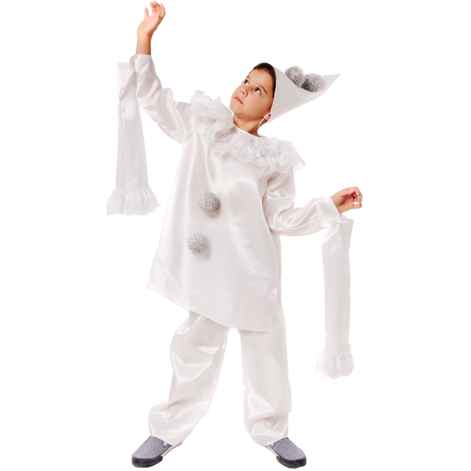 Карнавальный костюм "Пьеро" (рубашка, брюки, колпак) размер 110-56