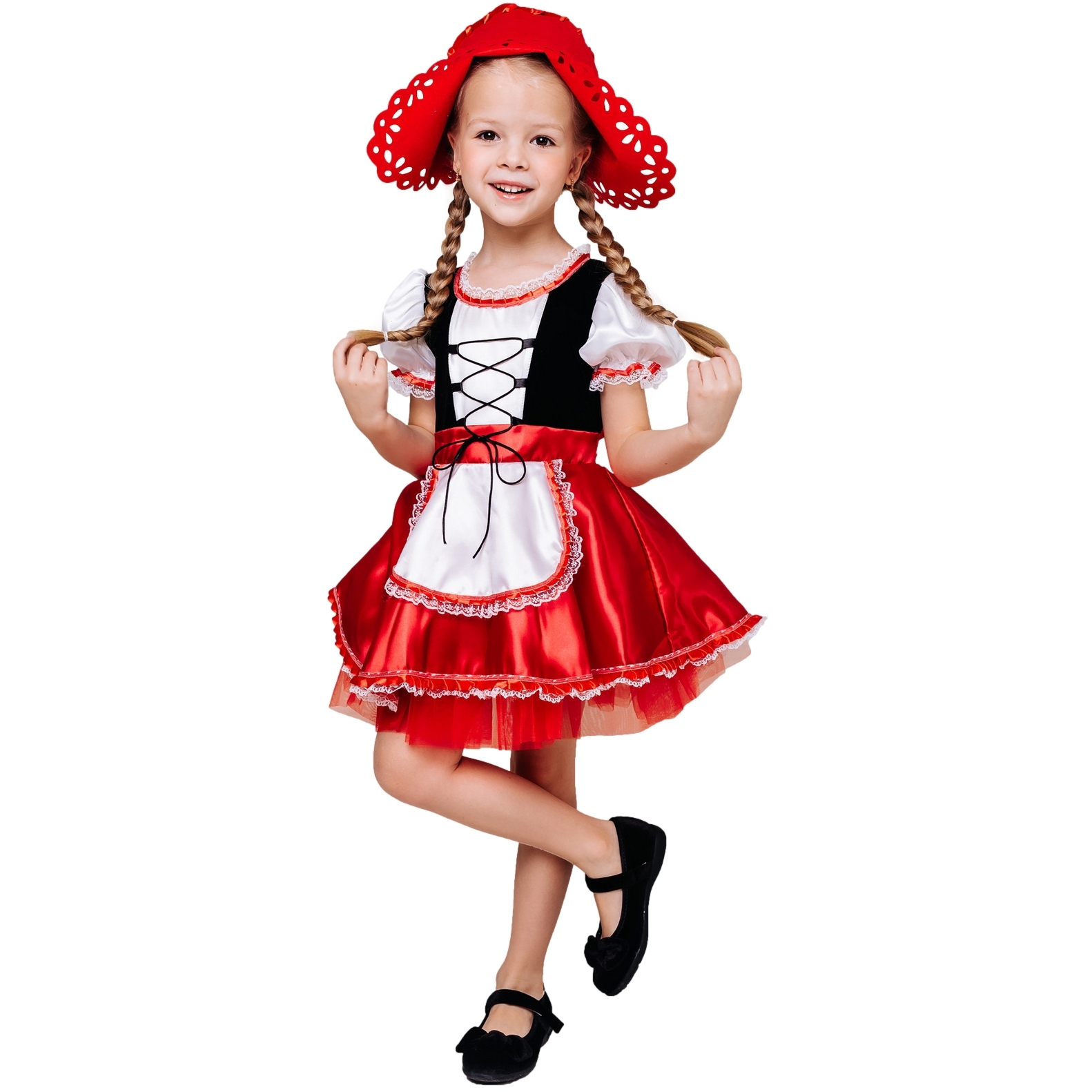 Карнавальный костюм "Красная шапочка" (платье, шапочка) размер 128-64