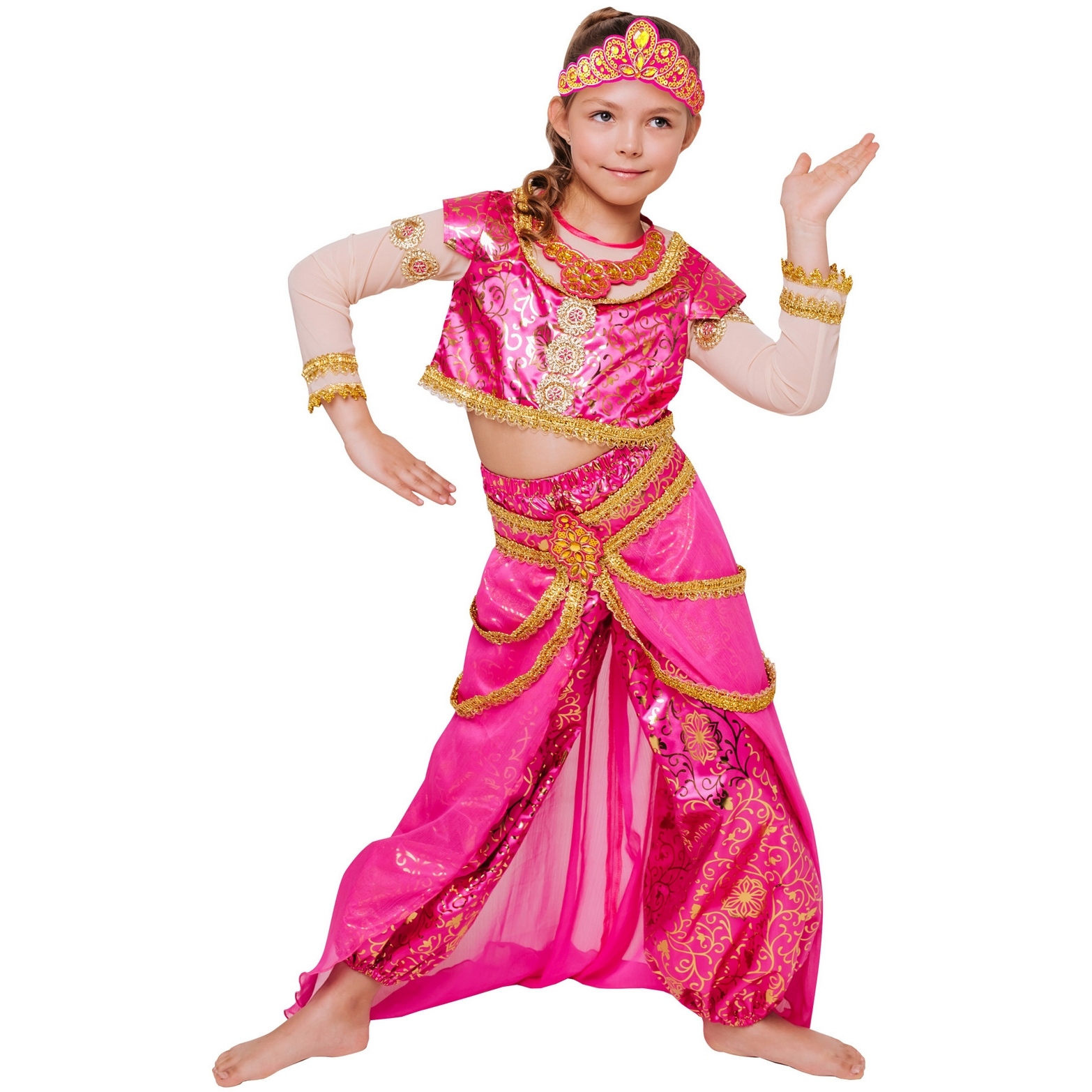 Карнавальный костюм "Принцесса востока" (топ, шаровары, юбка, диадема) размер 122-64