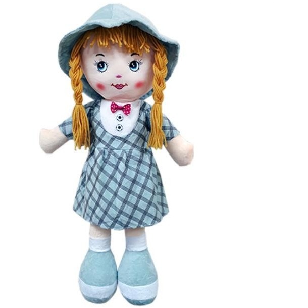 Мягкая кукла в клетчатом платье с бантом (24х60х12 см)