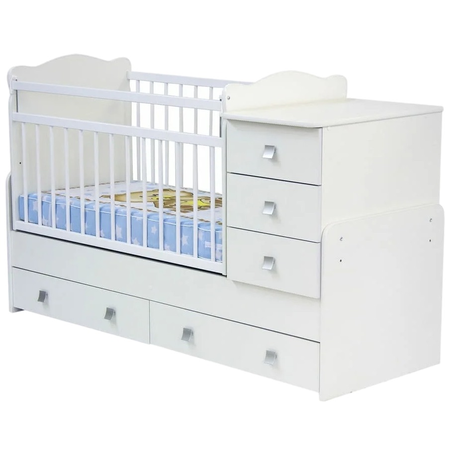Кровать детская с комодом и ящиками "колибри-1" (белый-белый)