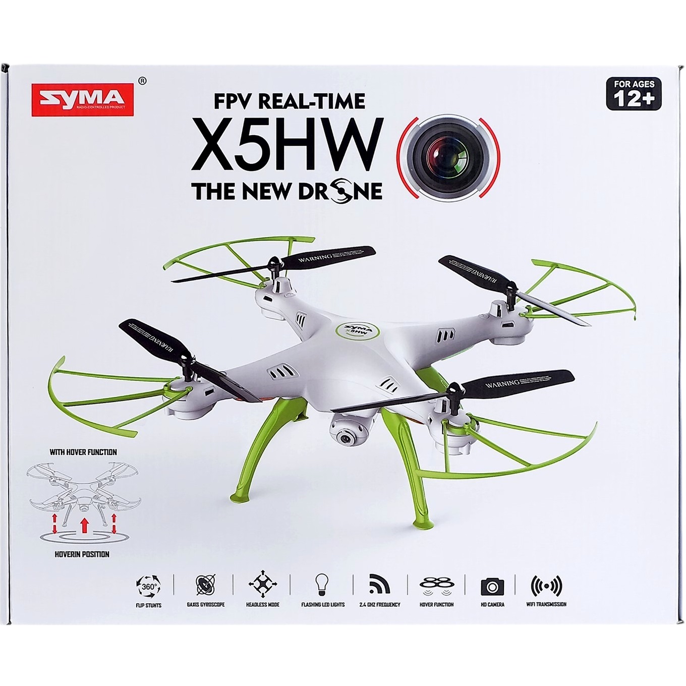 Квадрокоптер symax5hw, камера 0,3 mpx, передача изображения на смартфон, барометр цвет белый 5083143