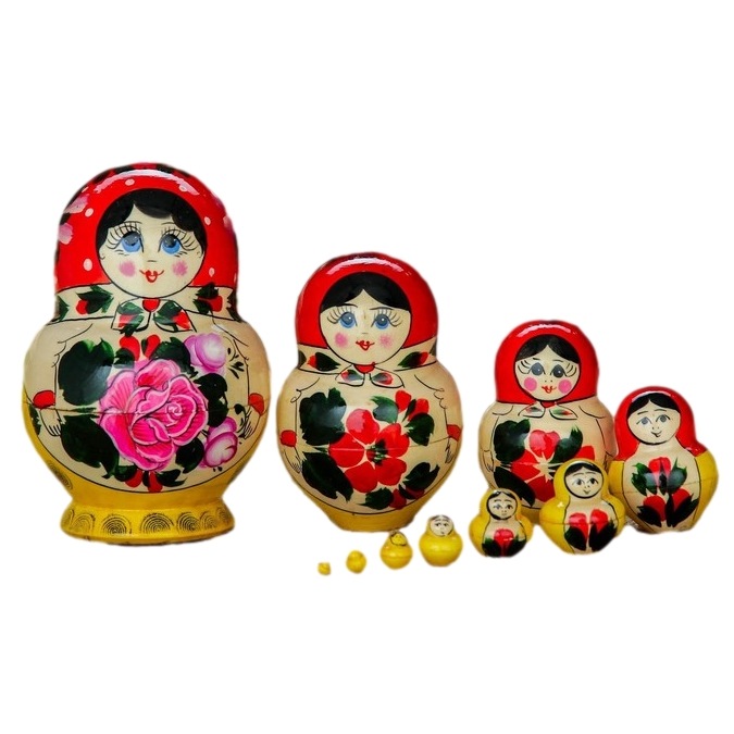 Матрёшка "Семёновская" (красный платок, 10 кукол, 16 см)