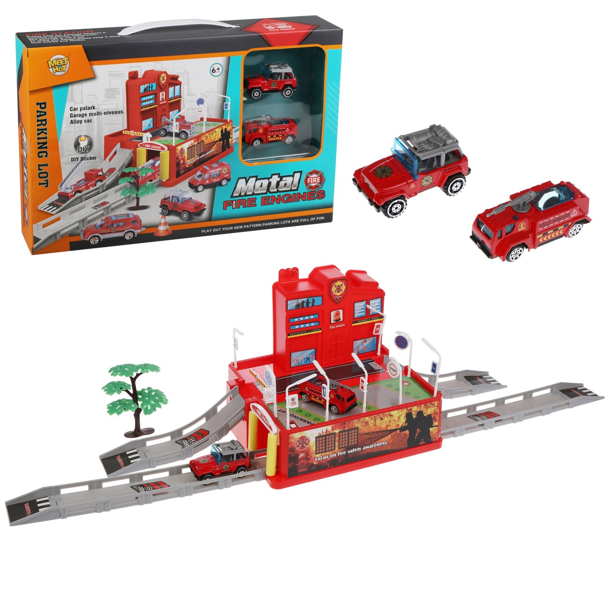 Игр.набор пожарная станция, в комплекте: машины металл. 2шт., деталей 26шт., коробка
