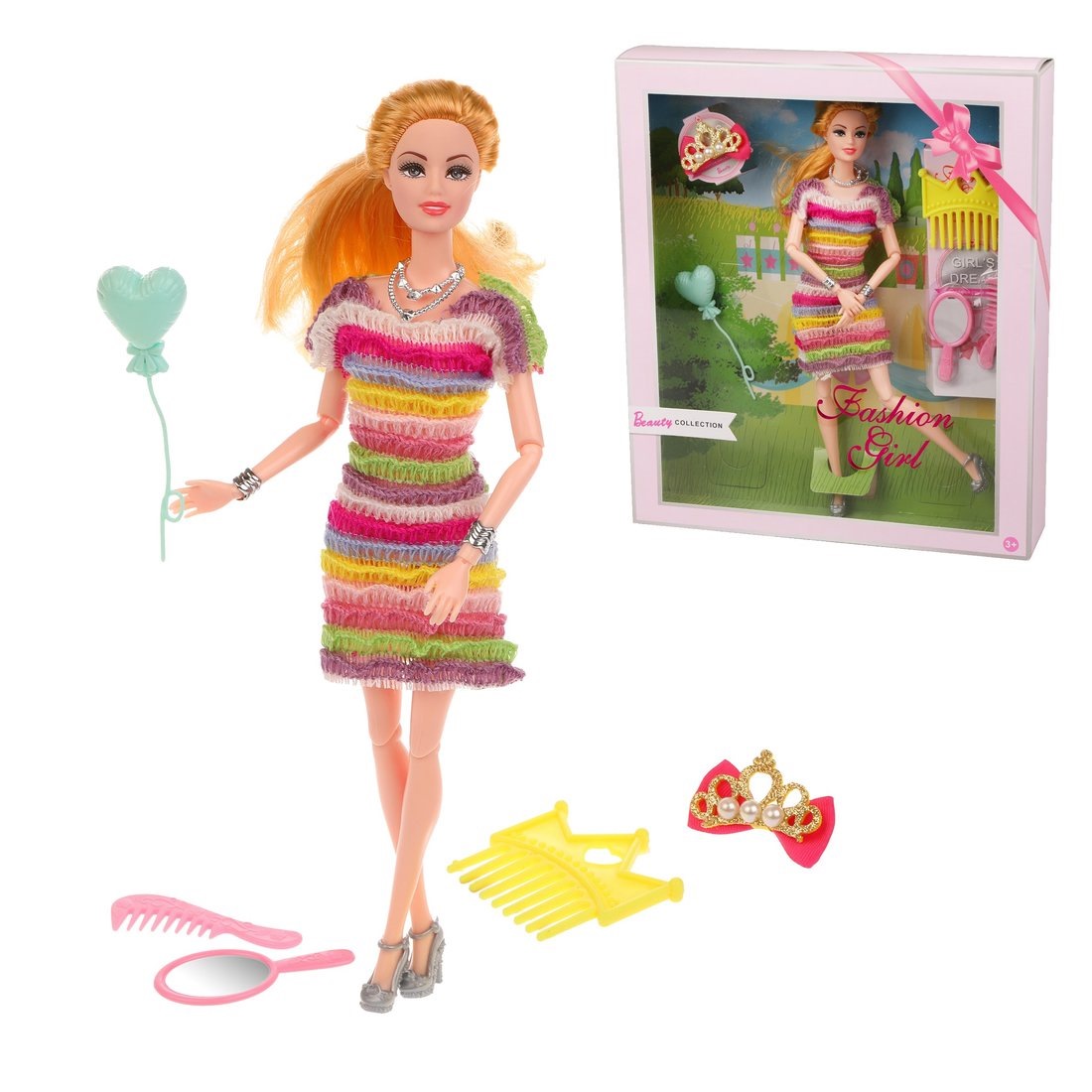 Кукла "Модница" шарнирная (в радужном платье, 28 см)