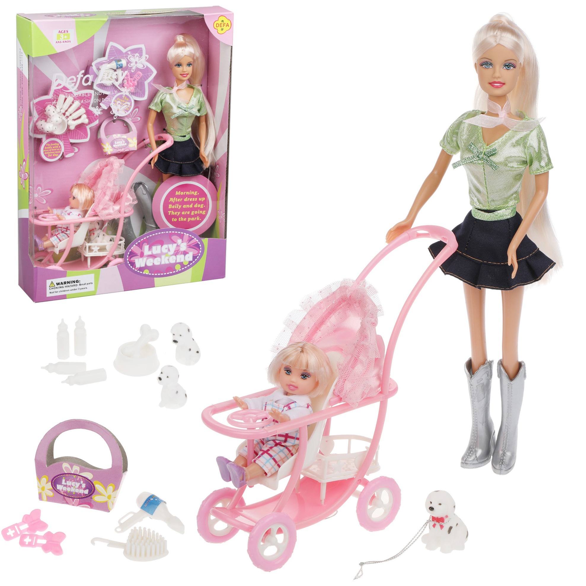 Кукла Дефа Люси "Маленькая мама" (пупс в коляске, 17 предметов, 29 см)