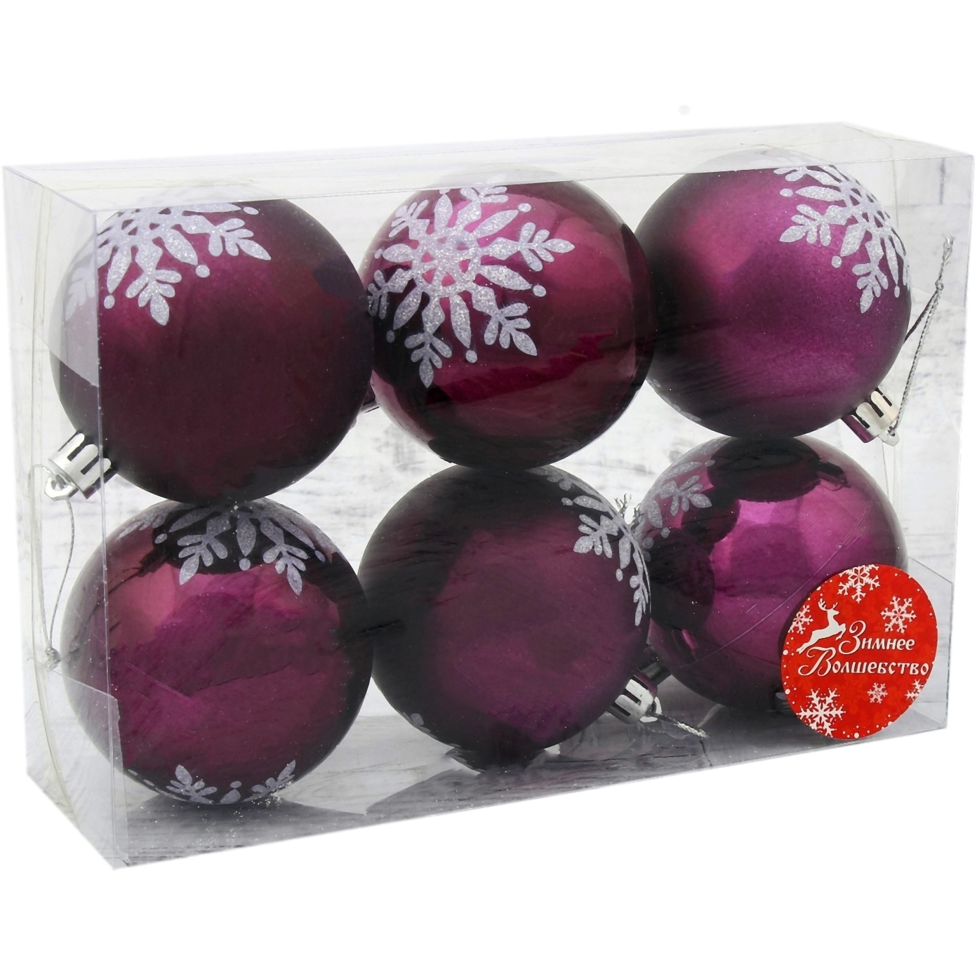 Набор шаров пластик d-7 см, 6 шт "резная снежинка" фиолетовый 4194794
