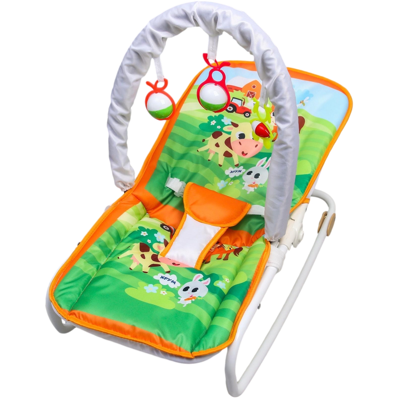 Шезлонг - качалка для новорождённых «Домашние животные», игровая дуга, игрушки 3940311