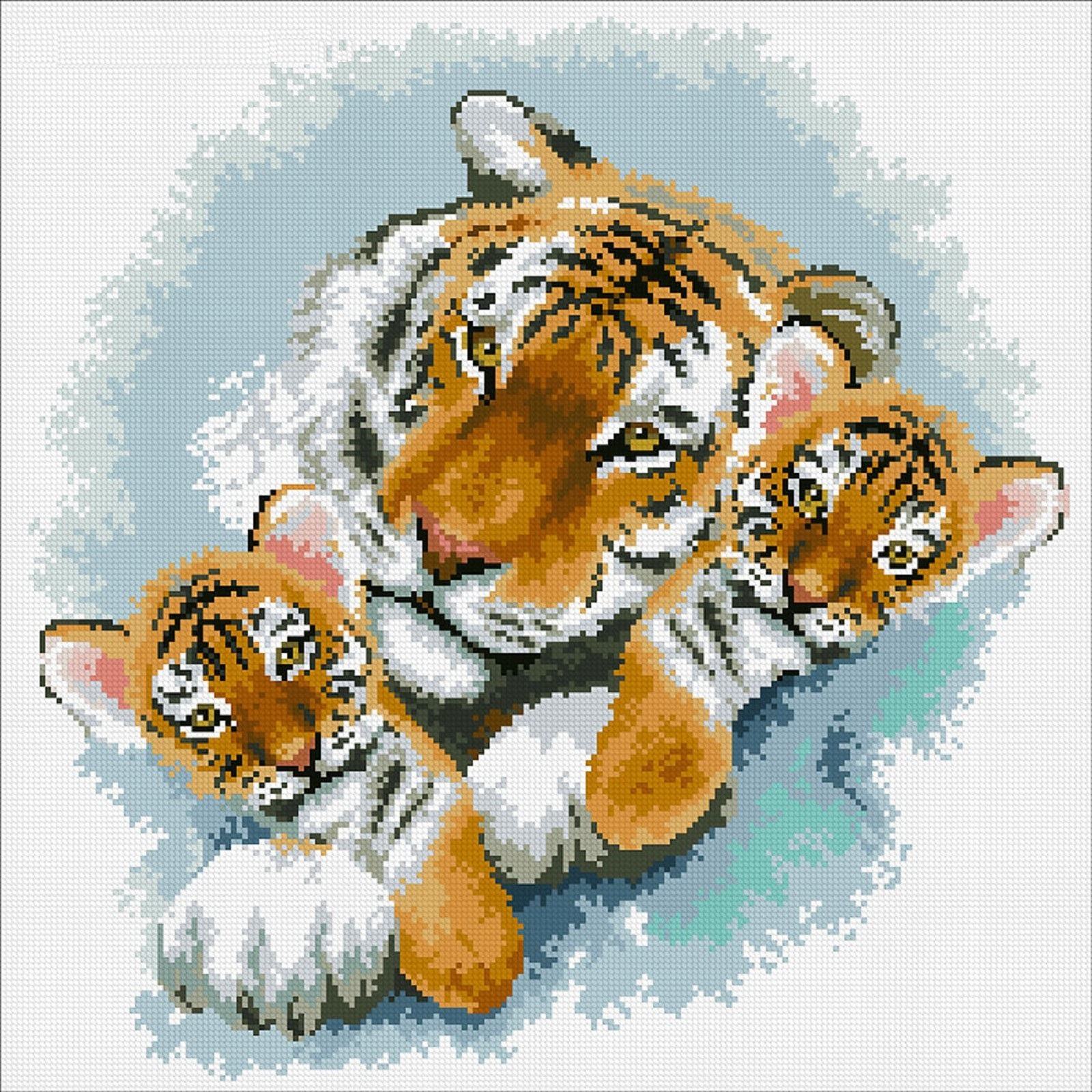 Алмазная мозаика "Тигриная семейка" (45х45 см)