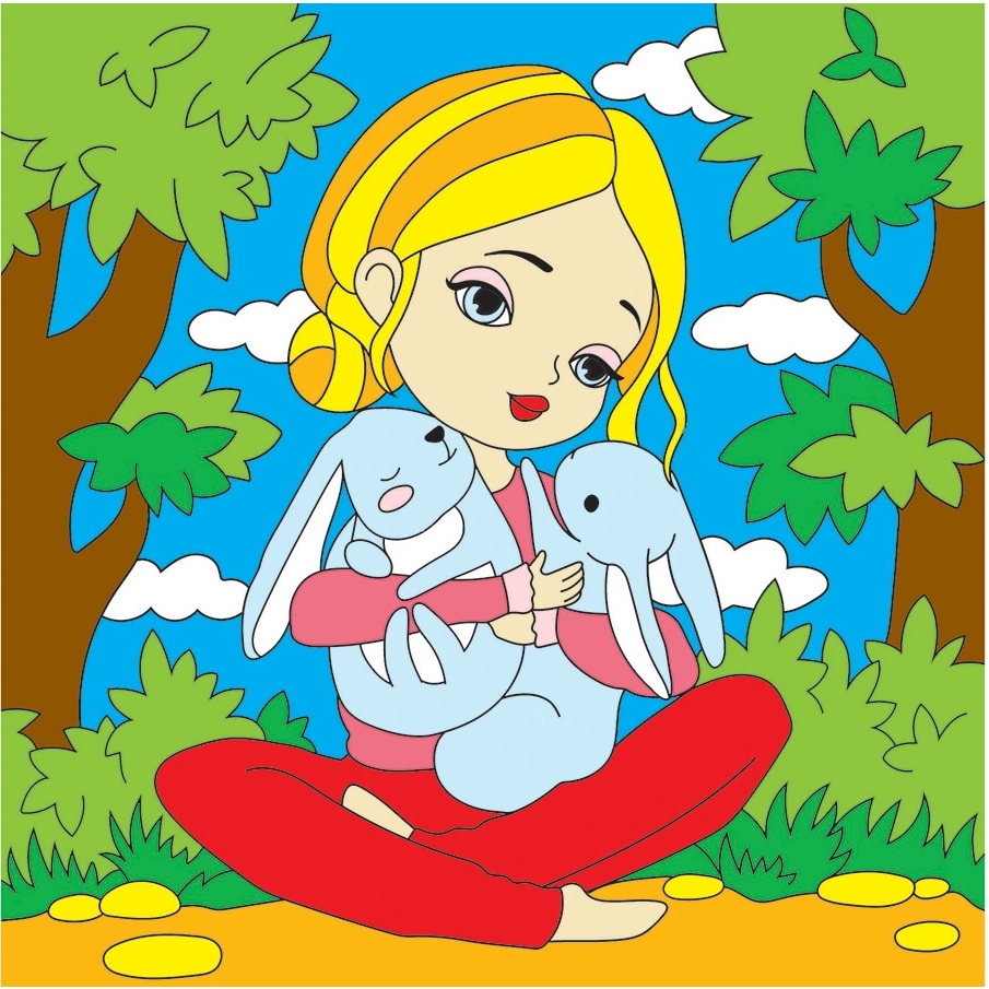Картина по номерам "Девочка с зайчикоми" (7 цветов, 15х15 см)