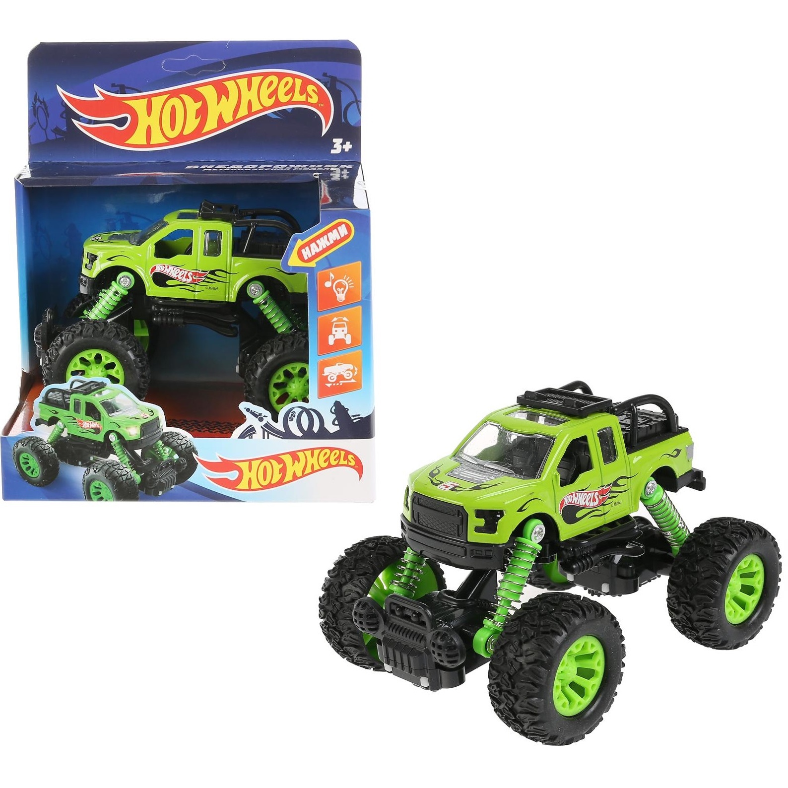 Машина металл свет-звук "hot wheels внедорожник" 13см, инерц., подвеска в кор. в кор2*36шт 1904С584R