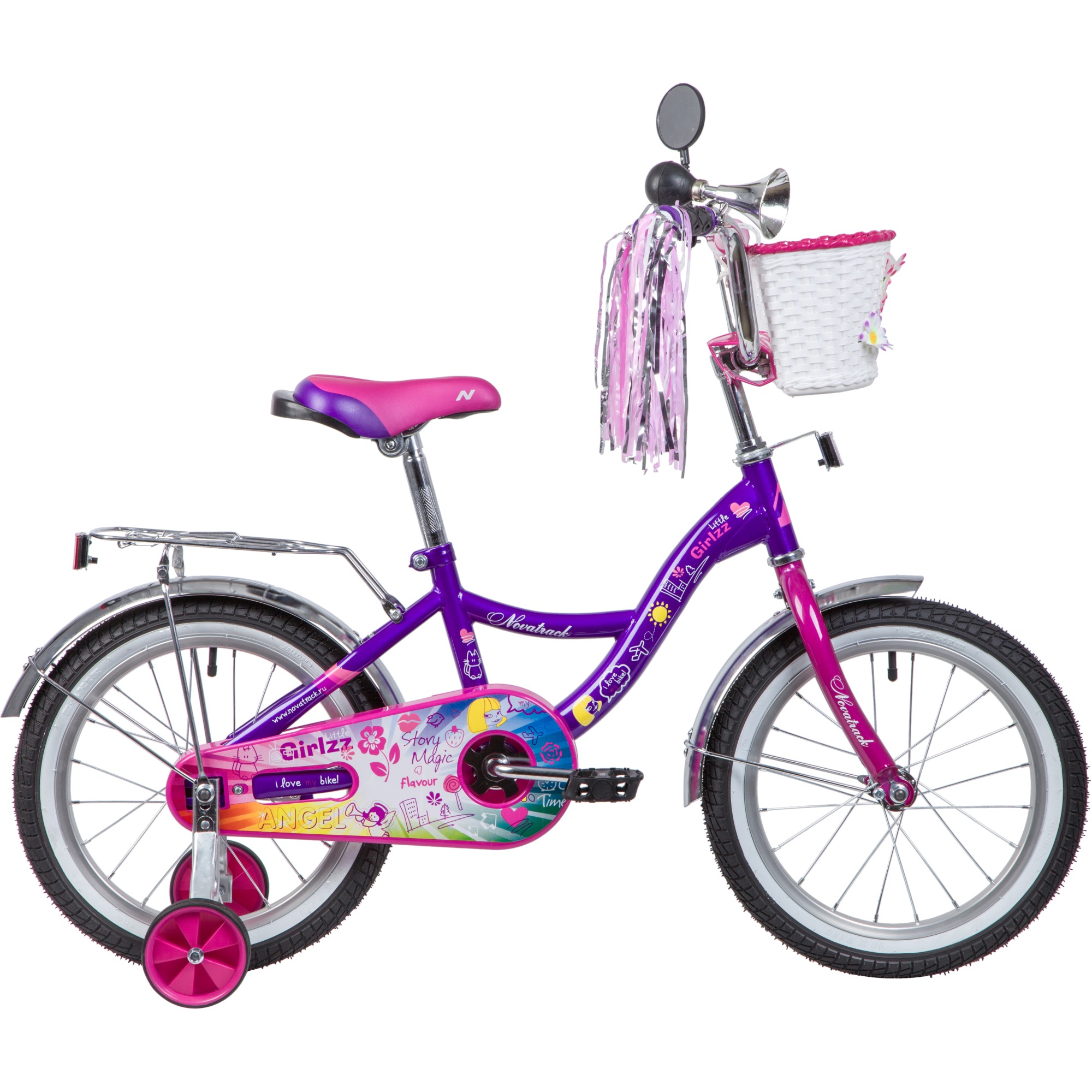 Велосипед 16", little girlzz, фиолетовый, тормоз нож., пер.корзина, зеркало, крылья и багажник135365