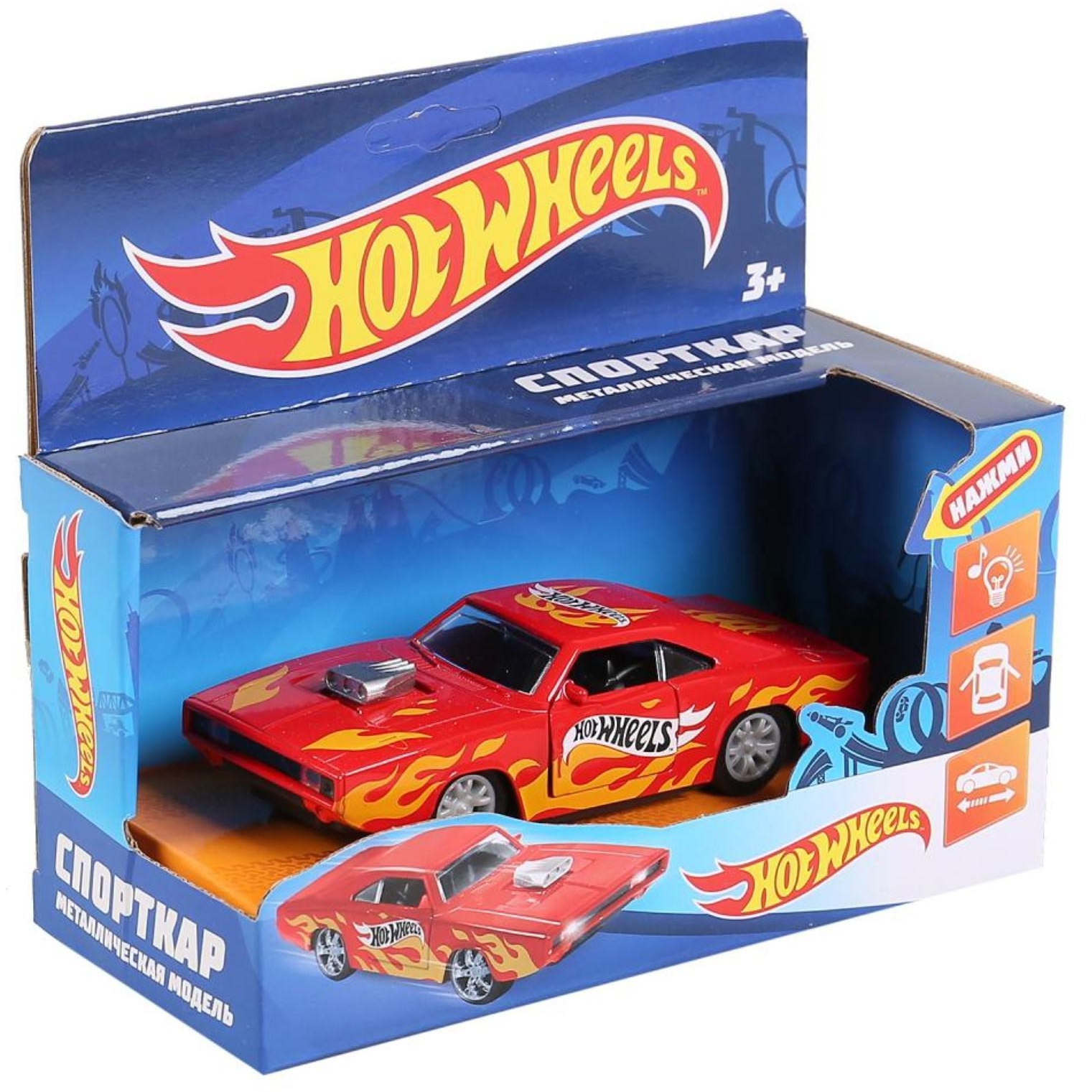 Машина металл "hot wheels спорткар" 12 см,открыв.двери,инерц., свет-звук 1809c514-r 6492 6492346