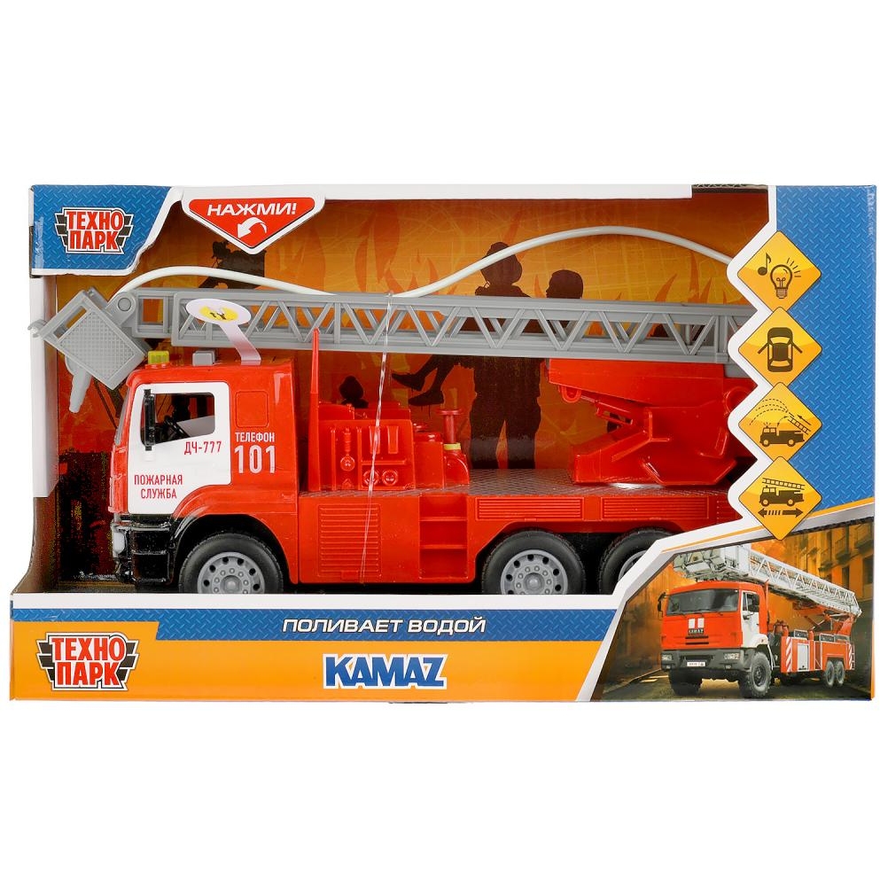 Машина пластик свет-звук KAMAZ ПОЖАРНАЯ МАШИНА 30см, двери, инерц, кор. Технопарк в кор.2*12шт КАМFIR30РLRDWН
