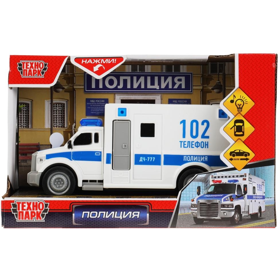 Машина пластик свет-звук ПОЛИЦИЯ 20 см, двери, инерц, бел, кор. Технопарк в кор.24шт А11174R