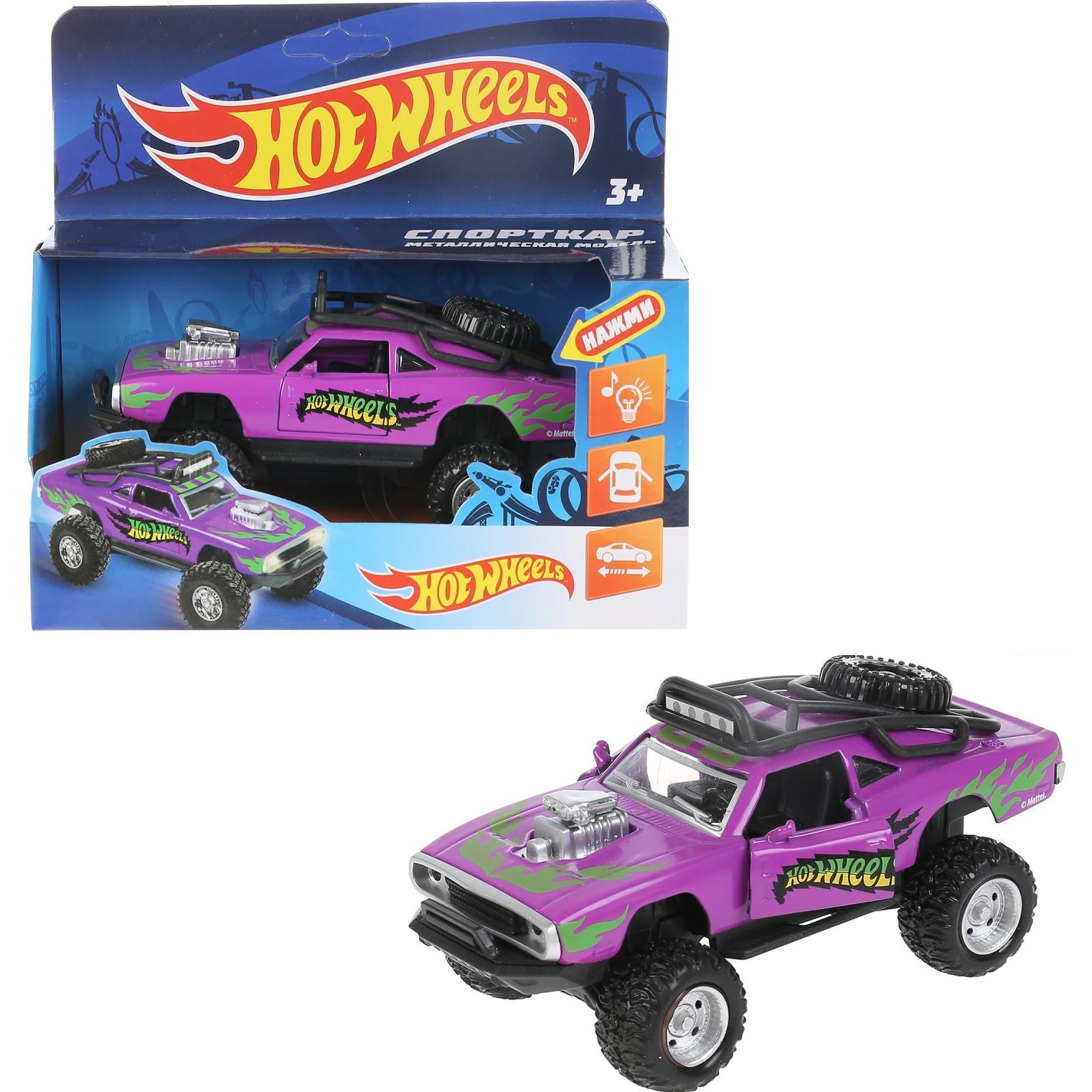 Машина металл свет-звук hot wheels СПОРТКАР, 12,5 см, двери, инерц, кор. Технопарк в кор.2*36шт FY6282