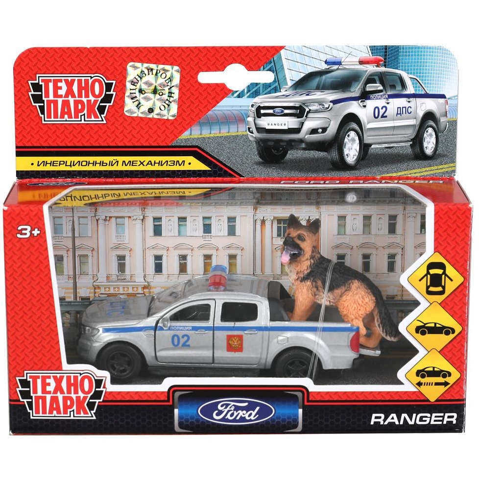 Машина Технопарк Ford Ranger Пикап с собакой (12 см)