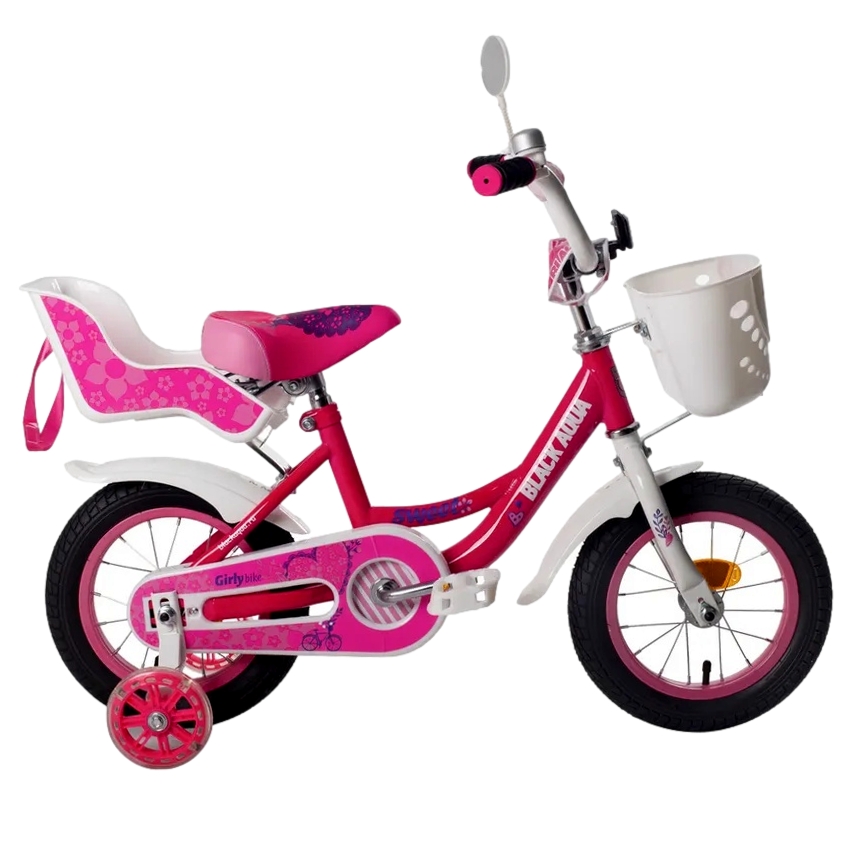 Велосипед 12" Black Aqua Sweet 1S (фуксия, кресло для куклы, корзина, страховочные колеса)