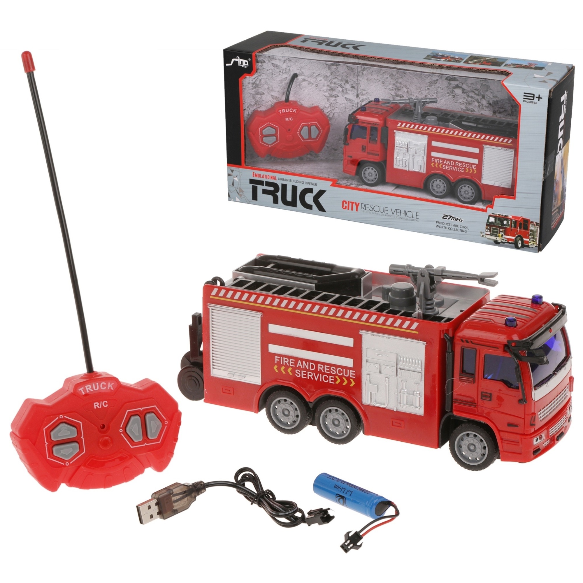 Пожарная машина р/у, 4 канала, свет, в комплекте: аккум., USB шнур, эл.пит.АА*2шт.не вх.в комплект Q