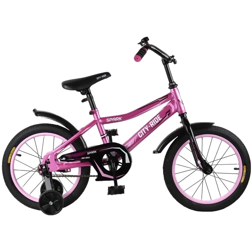 Велосипед 16" City-Ride Spark (розовый с черным, страховочные колеса)