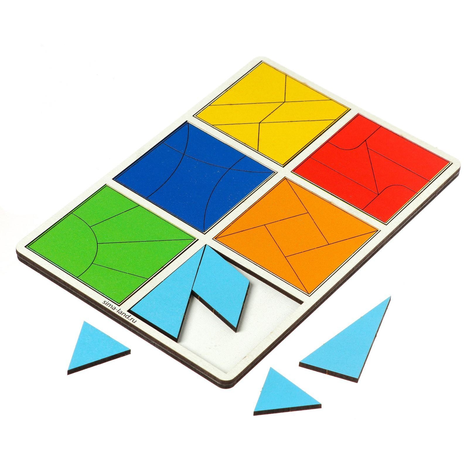 Развивающие игры из дерева "Сложи квадрат" (3 уровень - усложненный)