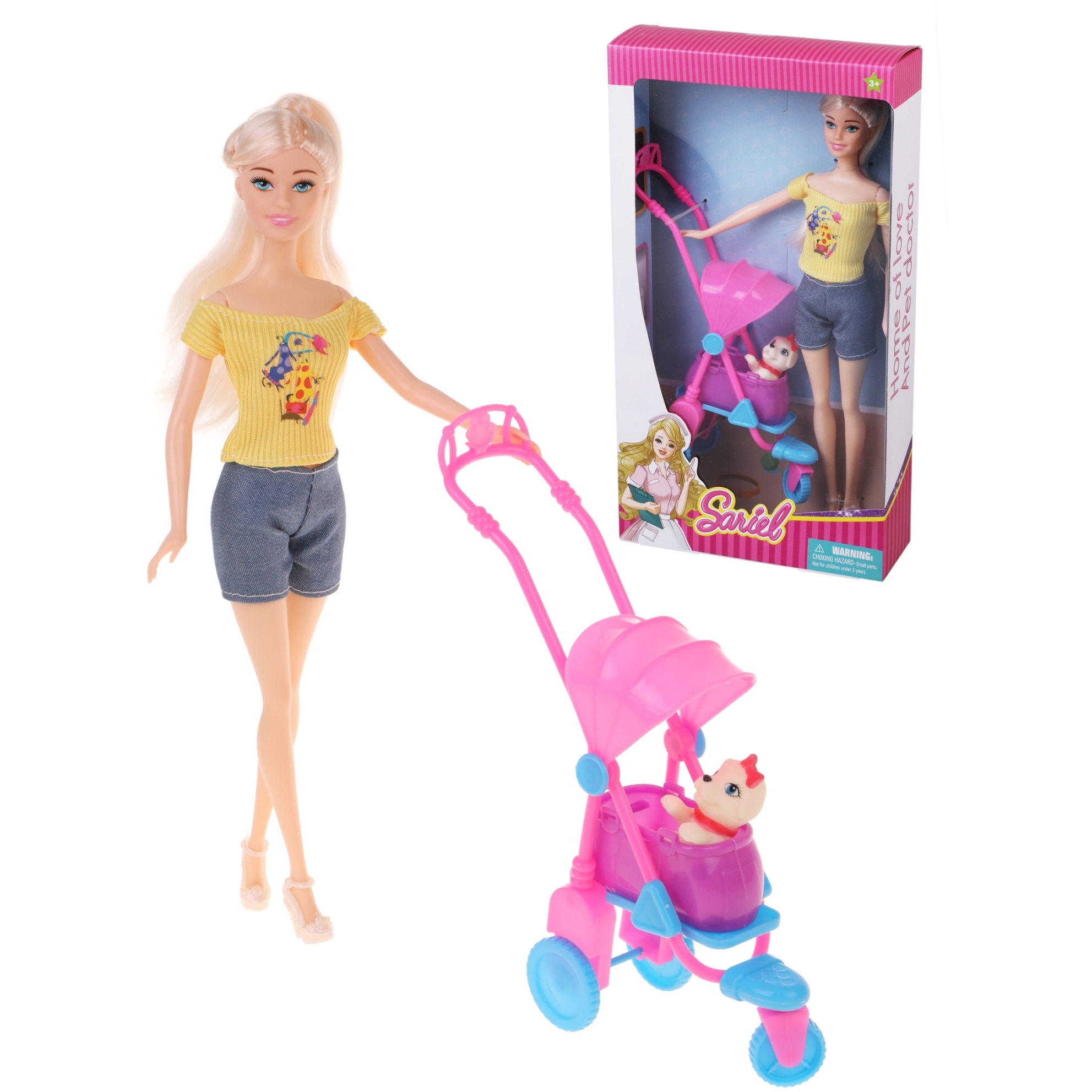 Кукла "Сариэль" с питомцем в коляске (29 см)