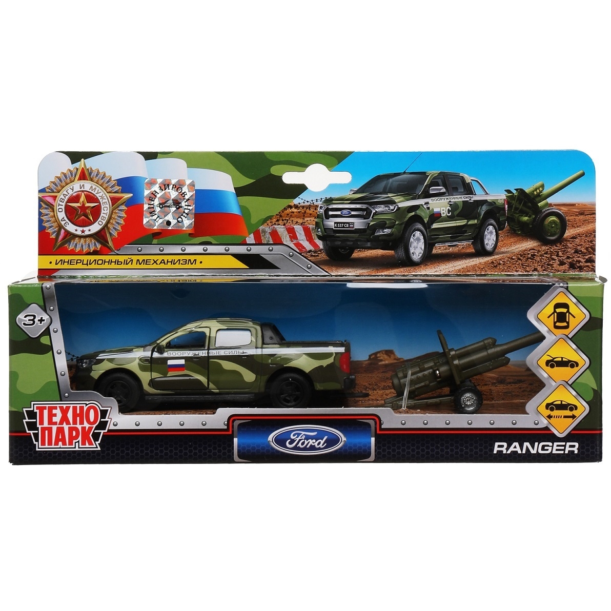 Машина Технопарк Ford Ranger ВС (пушка, 12 см)