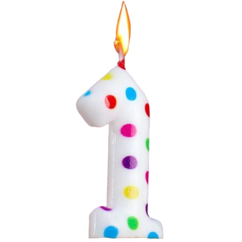 Свеча в торт на день рождения "‎Цветное конфетти" цифра 1 (5.5 см)
